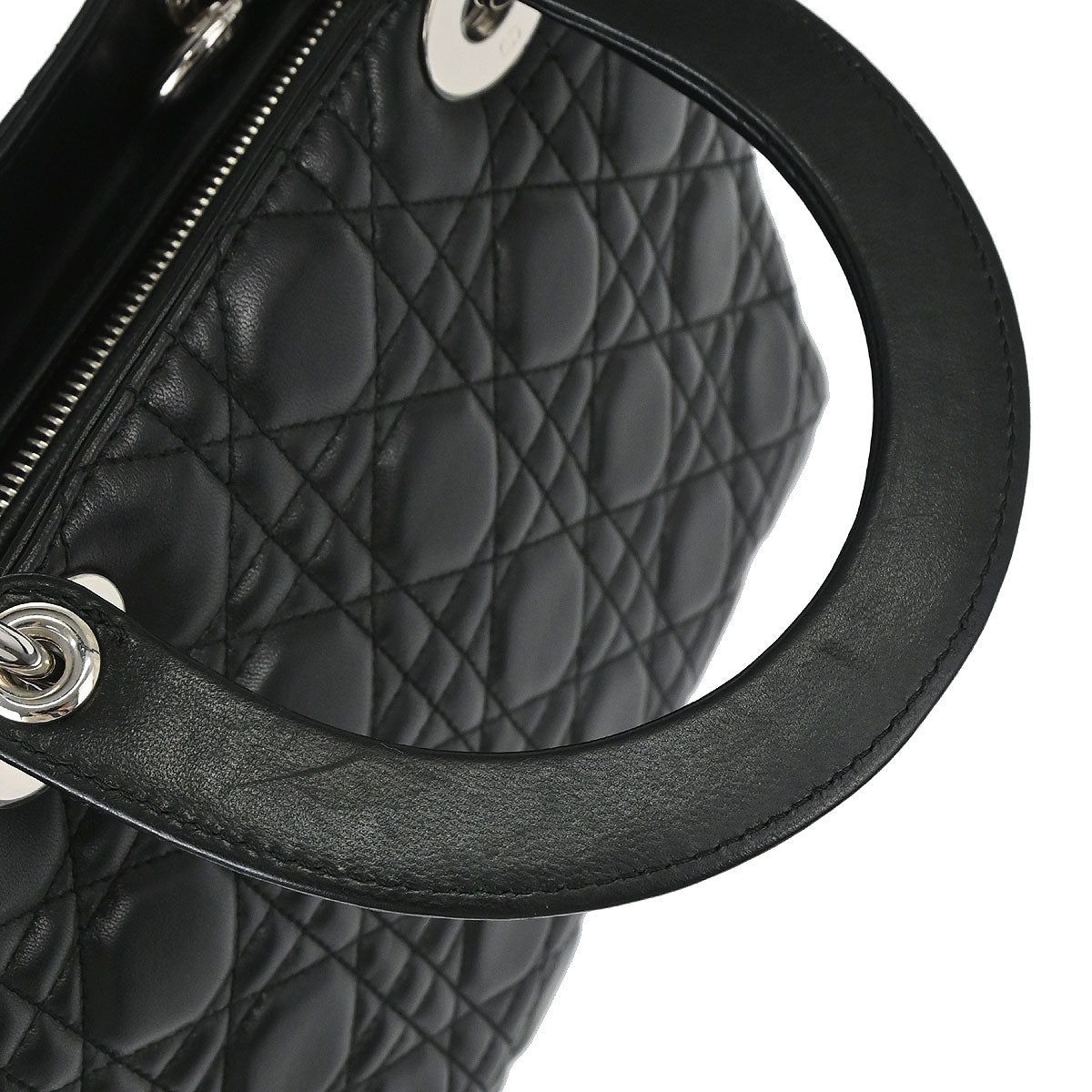 Christian Dior Black Lambskin Medium Lady Dior Cannage 2way Shoulder Handbag