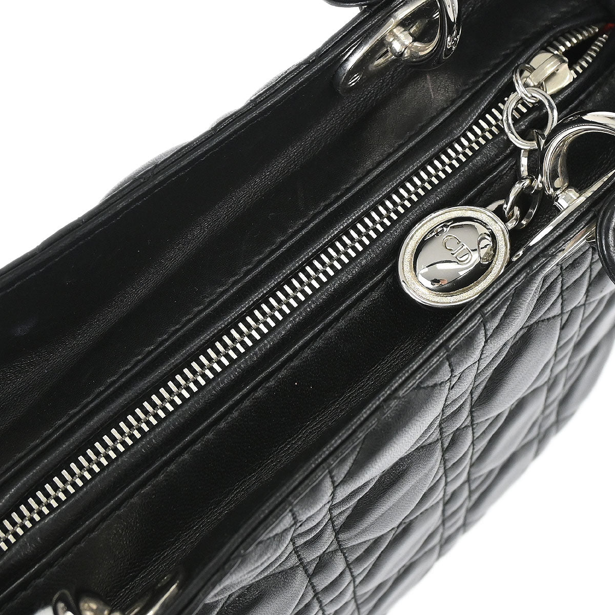 Christian Dior Black Lambskin Medium Lady Dior Cannage 2way Shoulder Handbag