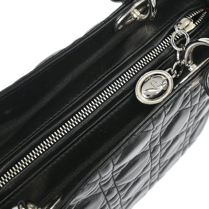 Christian Dior Black Lambskin Medium Lady Dior Cannage 2way Shoulder Handbag