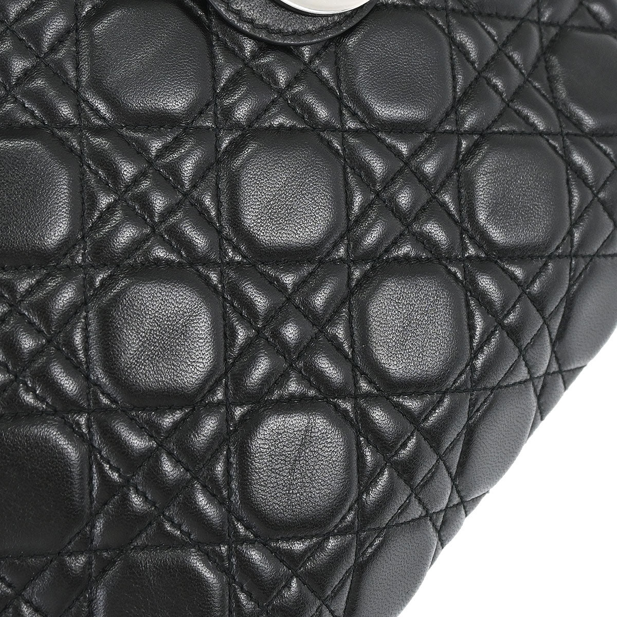 Christian Dior Black Lambskin Medium Lady Dior Cannage 2way Shoulder Handbag