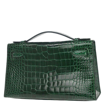 Hermes * Vert Fonce Alligator Kelly Pochette Handbag