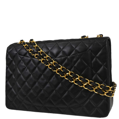 Chanel 1991-1994 Black Lambskin Maxi Classic Flap Shoulder Bag