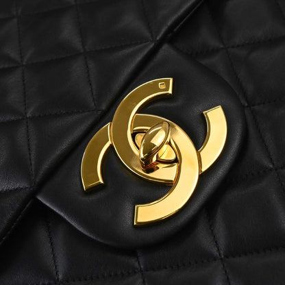 Chanel 1991-1994 Black Lambskin Maxi Classic Flap Shoulder Bag