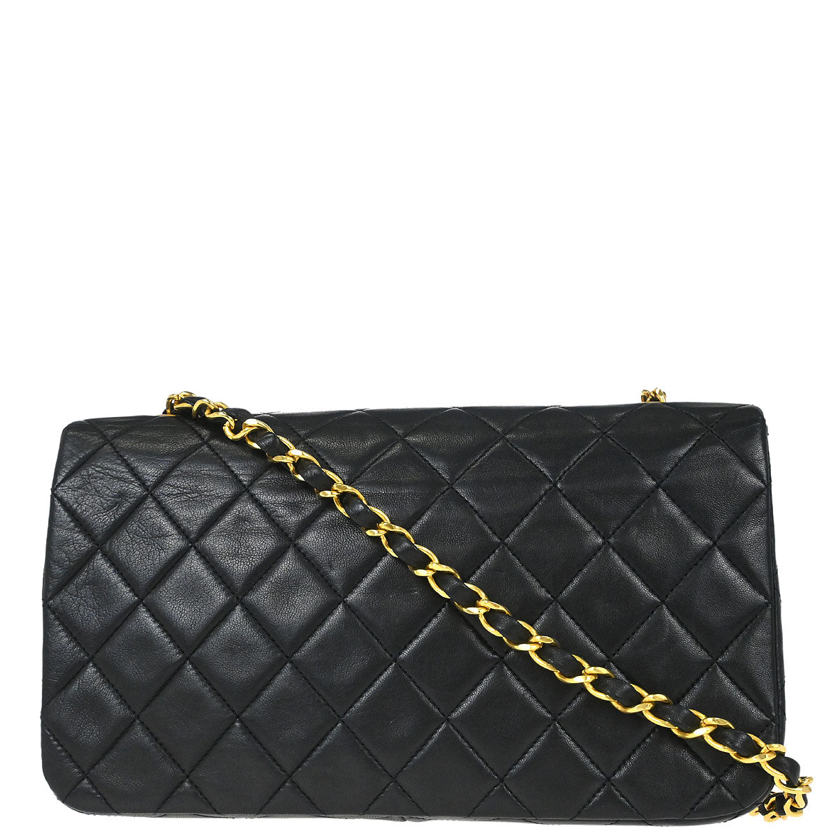 Chanel 1989-1991 Black Lambskin Turnlock Small Full Flap Shoulder Bag