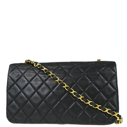 Chanel 1989-1991 Black Lambskin Turnlock Small Full Flap Shoulder Bag