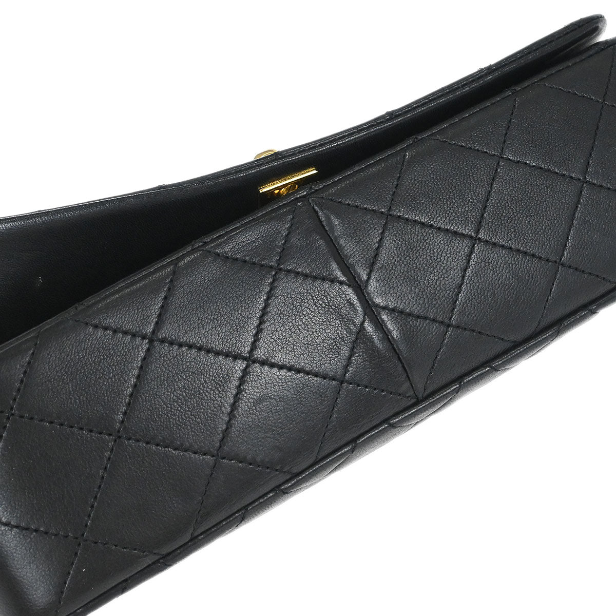 Chanel 1989-1991 Black Lambskin Turnlock Small Full Flap Shoulder Bag