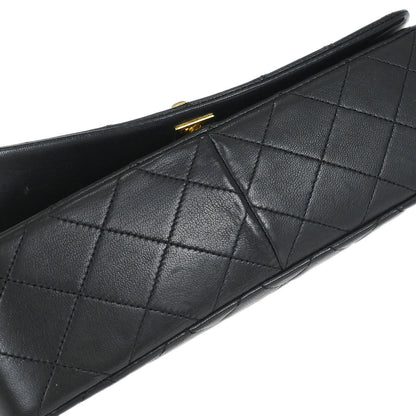 Chanel 1989-1991 Black Lambskin Turnlock Small Full Flap Shoulder Bag
