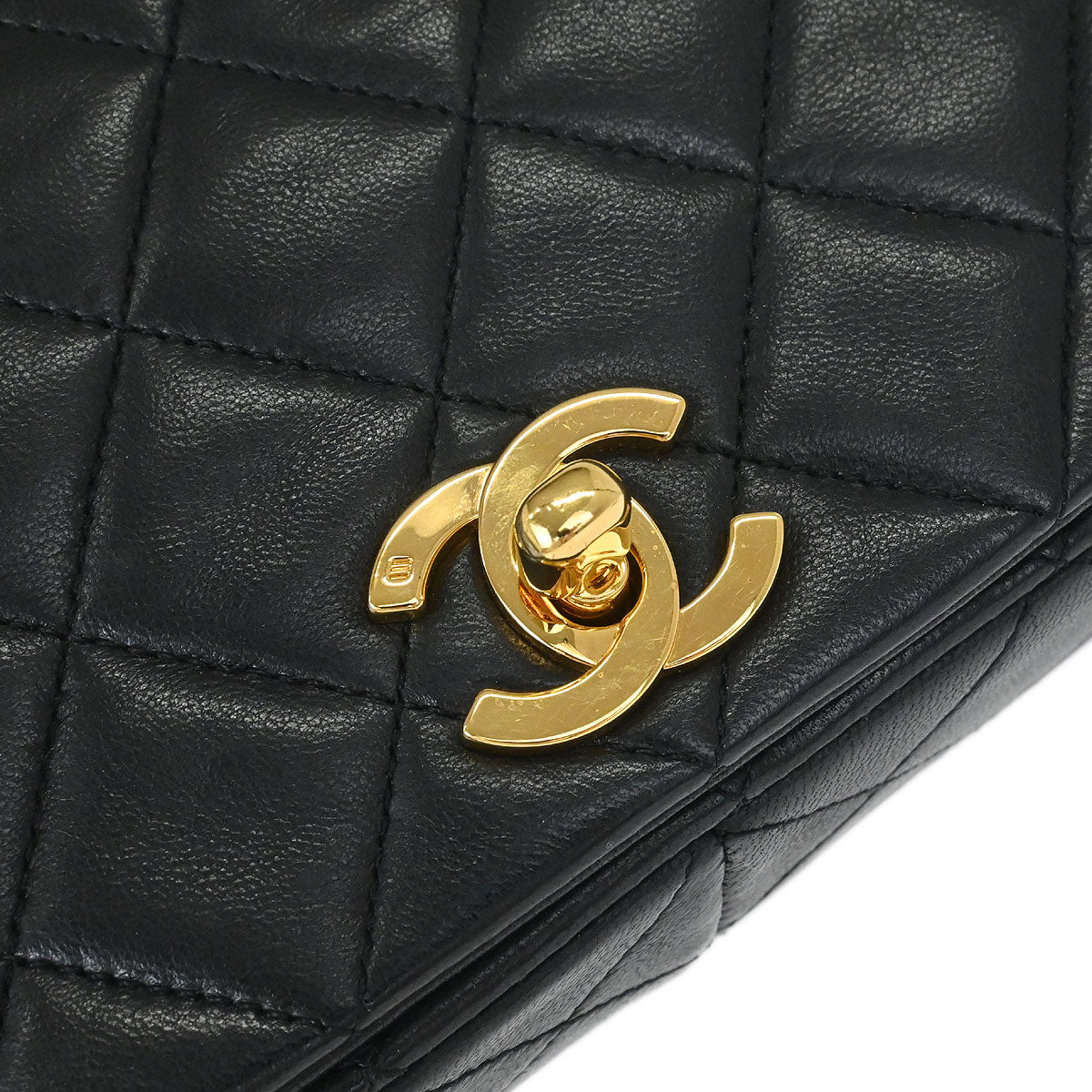 Chanel 1989-1991 Black Lambskin Turnlock Small Full Flap Shoulder Bag
