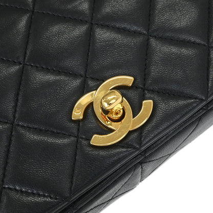 Chanel 1989-1991 Black Lambskin Turnlock Small Full Flap Shoulder Bag