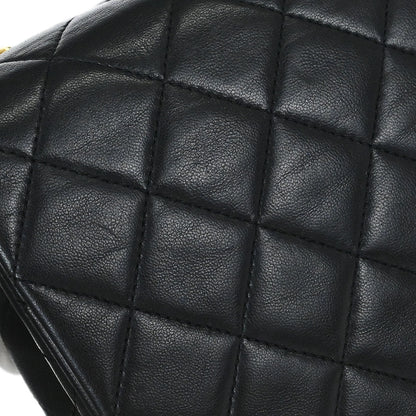 Chanel 1989-1991 Black Lambskin Turnlock Small Full Flap Shoulder Bag