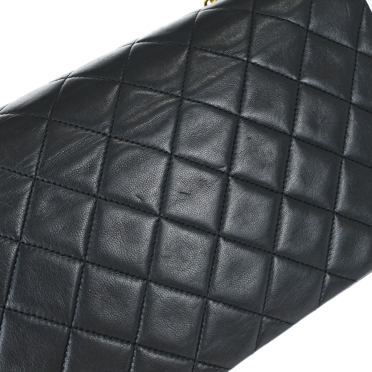Chanel 1989-1991 Black Lambskin Turnlock Small Full Flap Shoulder Bag