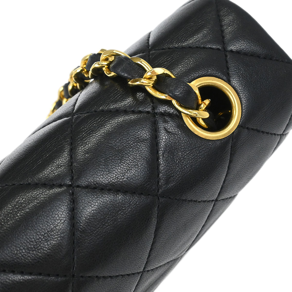 Chanel 1989-1991 Black Lambskin Turnlock Small Full Flap Shoulder Bag