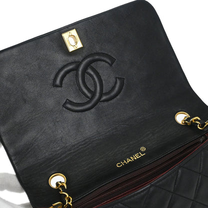 Chanel 1989-1991 Black Lambskin Turnlock Small Full Flap Shoulder Bag