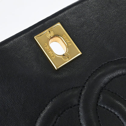 Chanel 1989-1991 Black Lambskin Turnlock Small Full Flap Shoulder Bag