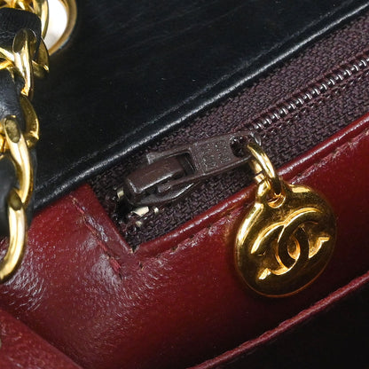 Chanel 1989-1991 Black Lambskin Turnlock Small Full Flap Shoulder Bag
