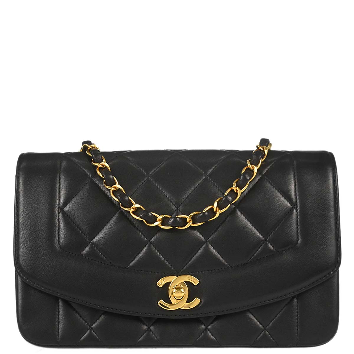 Chanel 1994-1996 Black Lambskin Small Diana Shoulder Bag