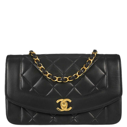 Chanel 1994-1996 Black Lambskin Small Diana Shoulder Bag
