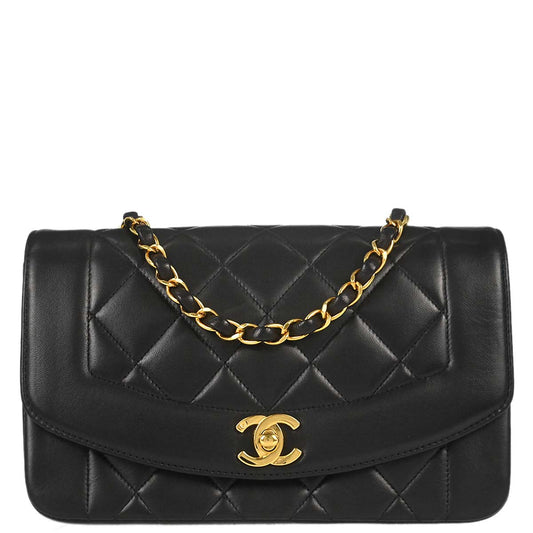 Chanel 1994-1996 Black Lambskin Small Diana Shoulder Bag