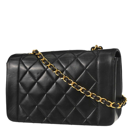 Chanel 1994-1996 Black Lambskin Small Diana Shoulder Bag