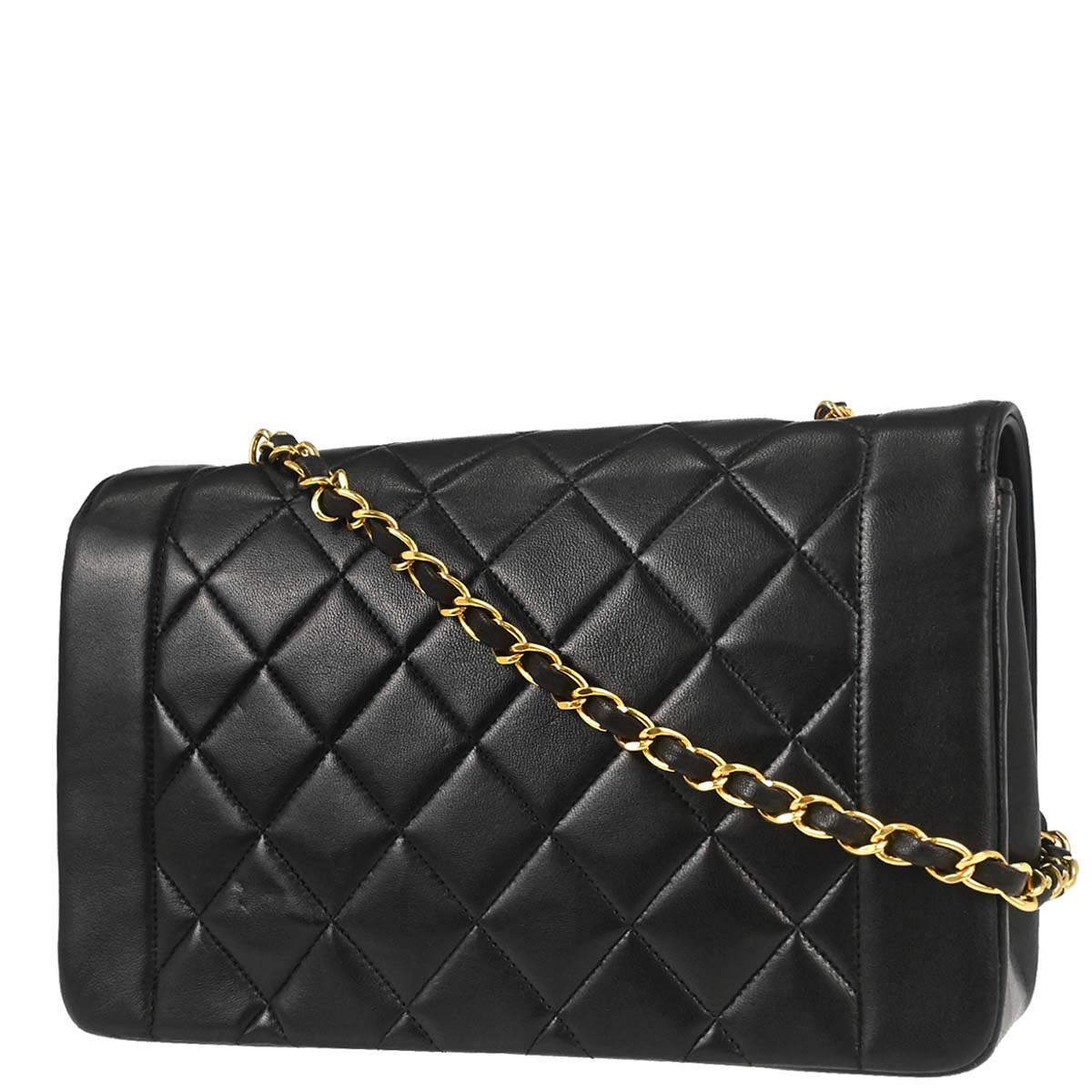 Chanel 1991-1994 Black Lambskin Medium Diana Shoulder Bag
