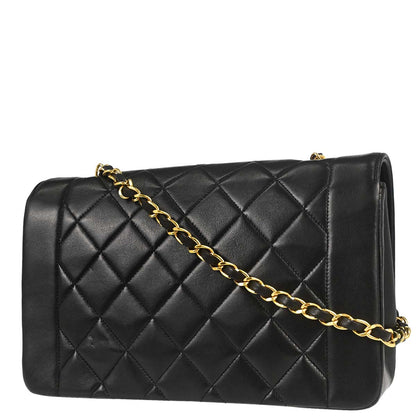 Chanel 1991-1994 Black Lambskin Medium Diana Shoulder Bag