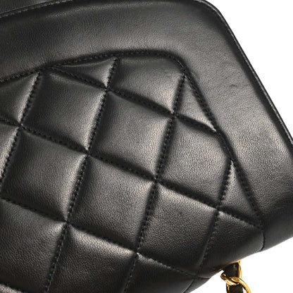 Chanel 1991-1994 Black Lambskin Medium Diana Shoulder Bag