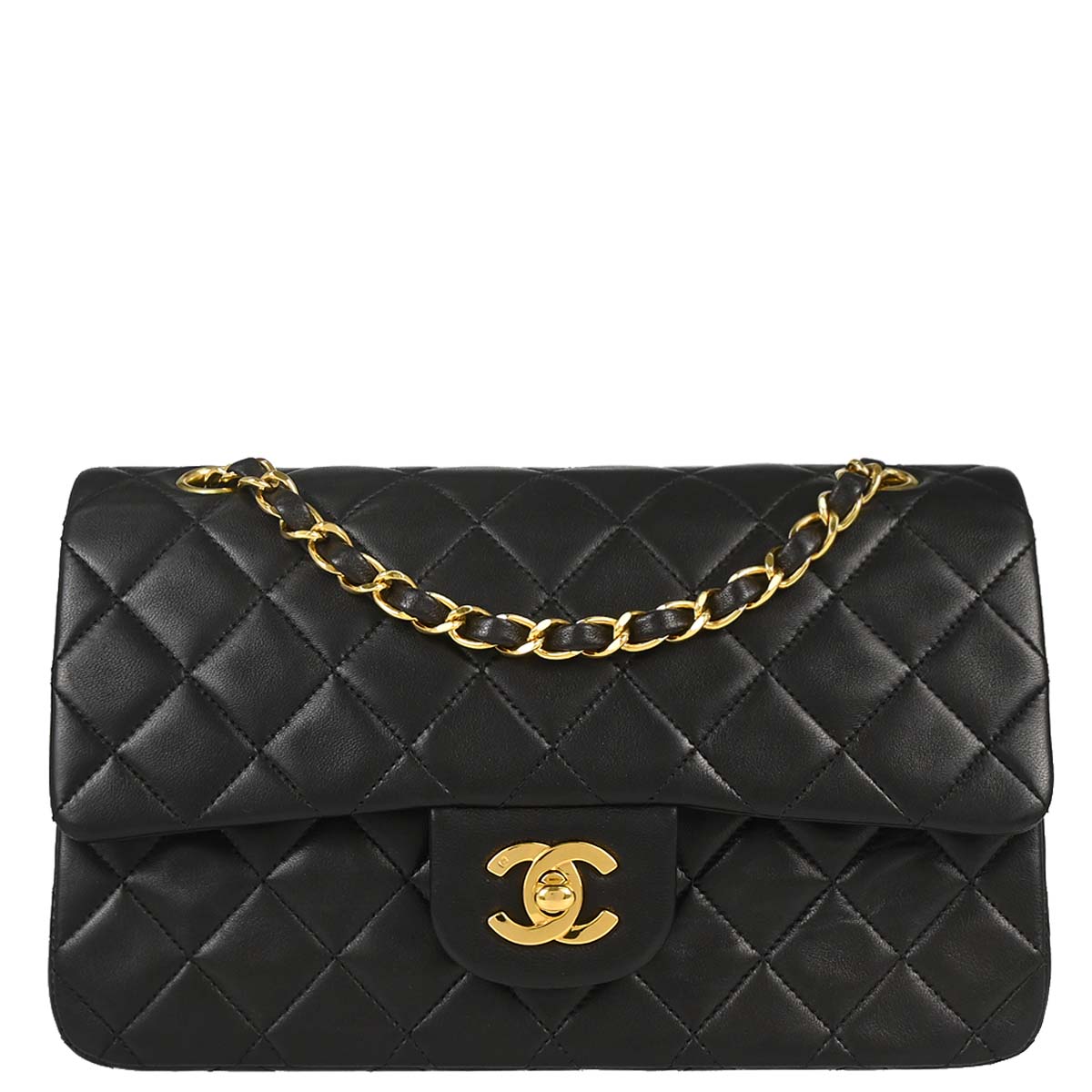 Chanel 1991-1994 Black Lambskin Small Classic Double Flap Shoulder Bag