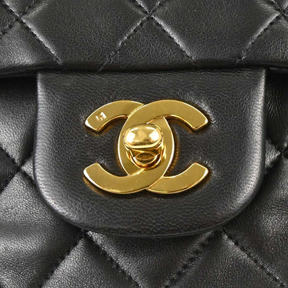 Chanel 1991-1994 Black Lambskin Small Classic Double Flap Shoulder Bag