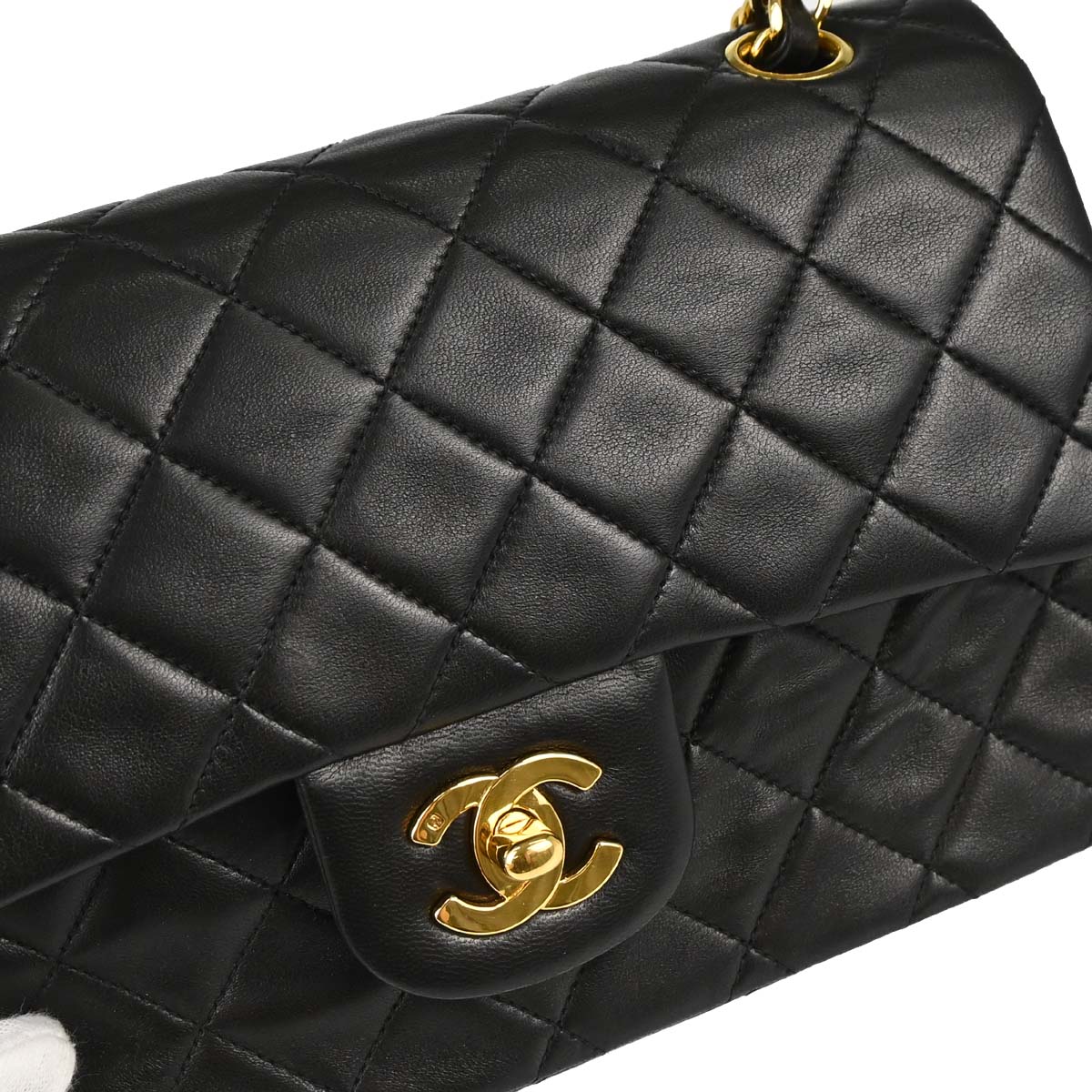 Chanel 1991-1994 Black Lambskin Small Classic Double Flap Shoulder Bag