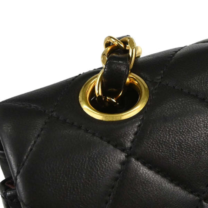 Chanel 1991-1994 Black Lambskin Small Classic Double Flap Shoulder Bag