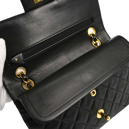 Chanel 1991-1994 Black Lambskin Small Classic Double Flap Shoulder Bag