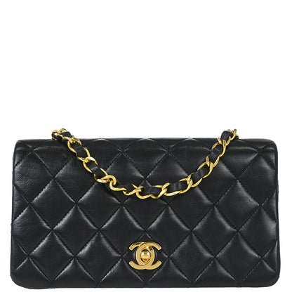 Chanel 1989-1991 Black Lambskin Turnlock Mini Full Flap Shoulder Bag