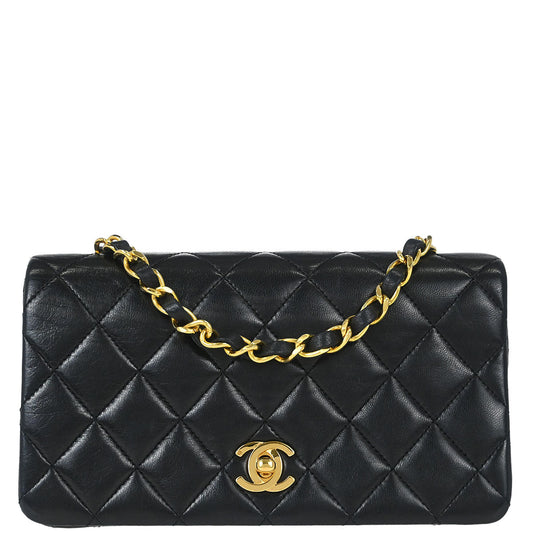 Chanel 1989-1991 Black Lambskin Turnlock Mini Full Flap Shoulder Bag