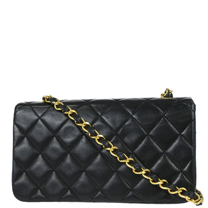 Chanel 1989-1991 Black Lambskin Turnlock Mini Full Flap Shoulder Bag