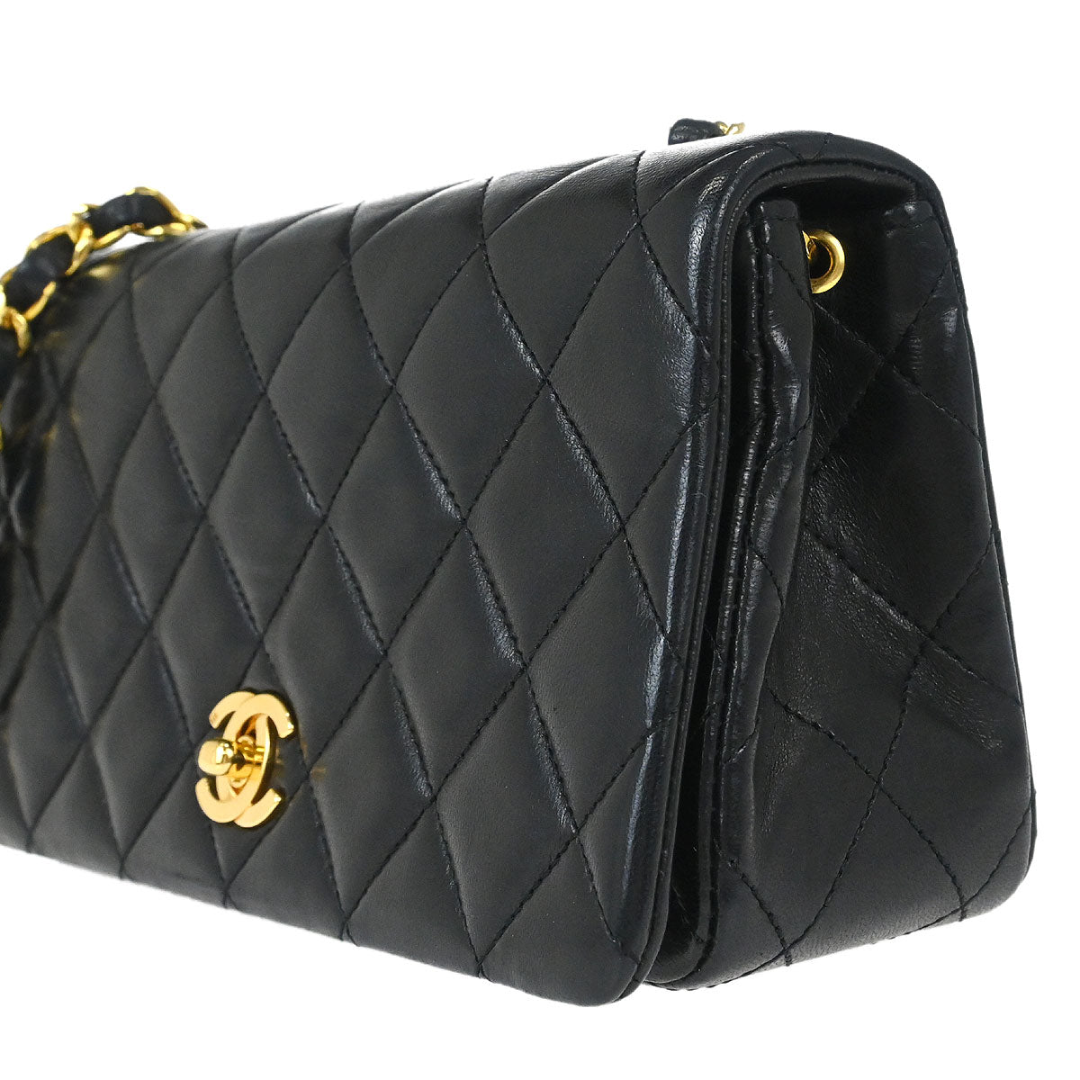 Chanel 1989-1991 Black Lambskin Turnlock Mini Full Flap Shoulder Bag