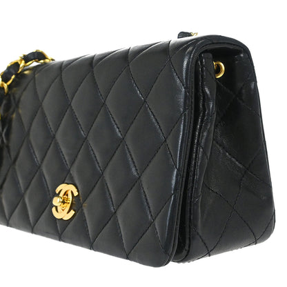 Chanel 1989-1991 Black Lambskin Turnlock Mini Full Flap Shoulder Bag