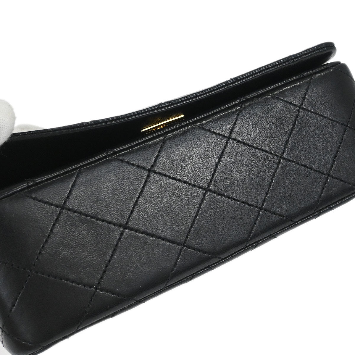 Chanel 1989-1991 Black Lambskin Turnlock Mini Full Flap Shoulder Bag