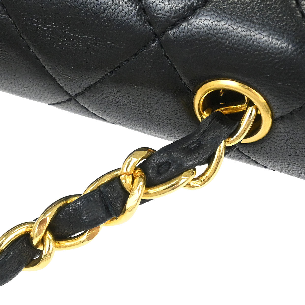 Chanel 1989-1991 Black Lambskin Turnlock Mini Full Flap Shoulder Bag