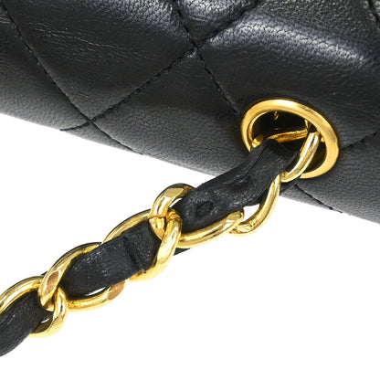 Chanel 1989-1991 Black Lambskin Turnlock Mini Full Flap Shoulder Bag