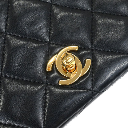 Chanel 1989-1991 Black Lambskin Turnlock Mini Full Flap Shoulder Bag