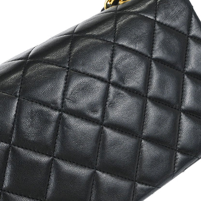 Chanel 1989-1991 Black Lambskin Turnlock Mini Full Flap Shoulder Bag