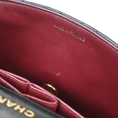 Chanel 1989-1991 Black Lambskin Turnlock Mini Full Flap Shoulder Bag