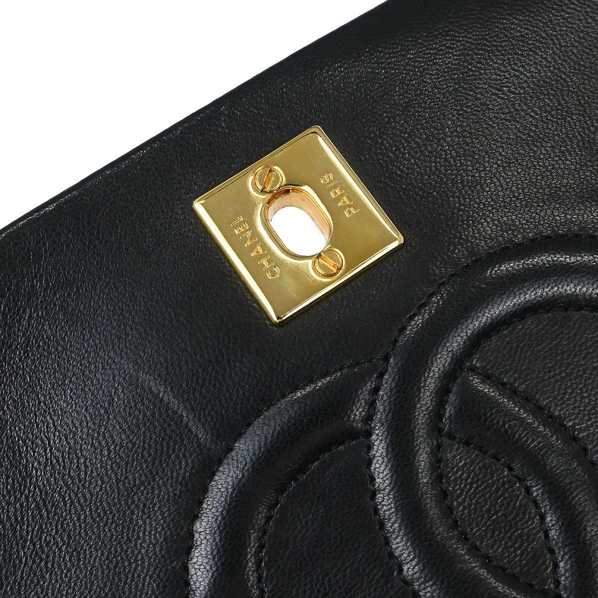 Chanel 1989-1991 Black Lambskin Turnlock Mini Full Flap Shoulder Bag