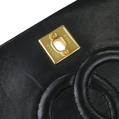 Chanel 1989-1991 Black Lambskin Turnlock Mini Full Flap Shoulder Bag