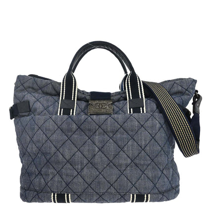 Chanel 2016-2017 Blue Quilted Denim Airlines Buckle 2way Shoulder Tote Handbag