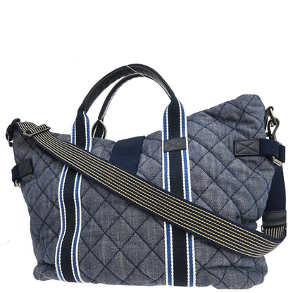 Chanel 2016-2017 Blue Quilted Denim Airlines Buckle 2way Shoulder Tote Handbag