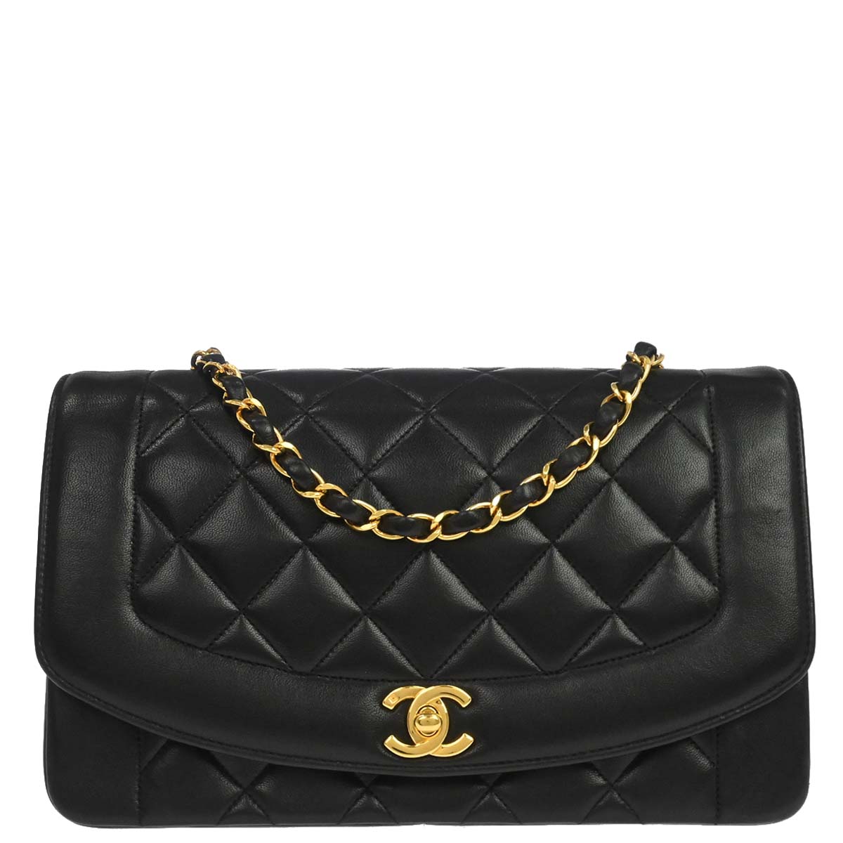 Chanel Black Lambskin Medium Diana Shoulder Bag