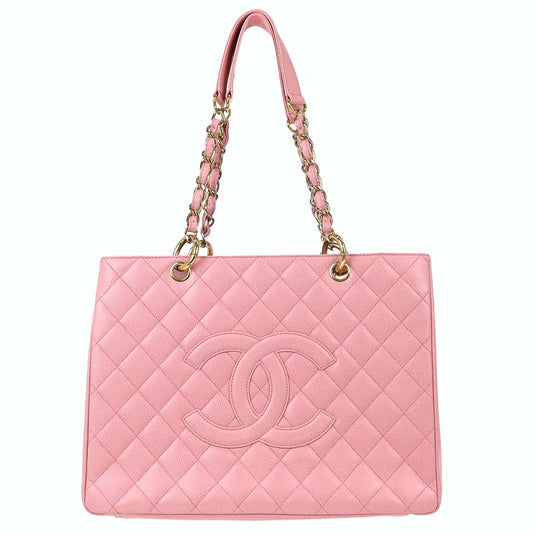 Chanel Pink Caviar Skin Grand Shopping Tote GST Chain Handbag
