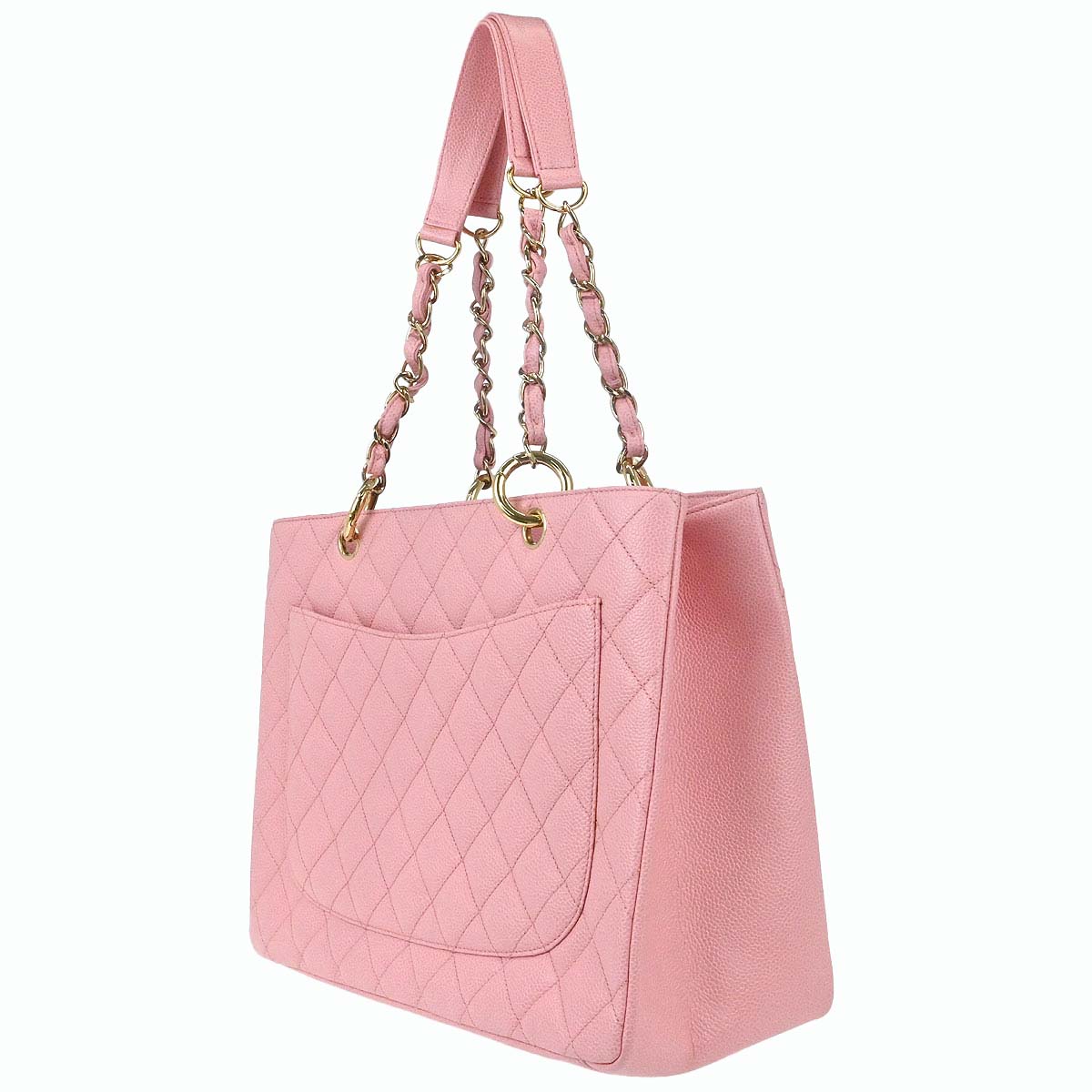 Chanel Pink Caviar Skin Grand Shopping Tote GST Chain Handbag