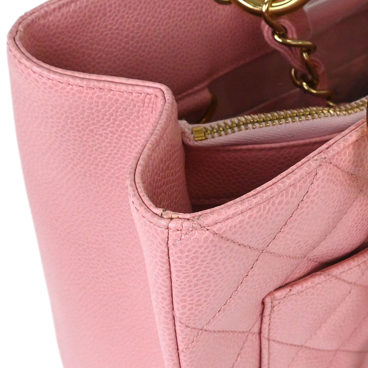 Chanel Pink Caviar Skin Grand Shopping Tote GST Chain Handbag